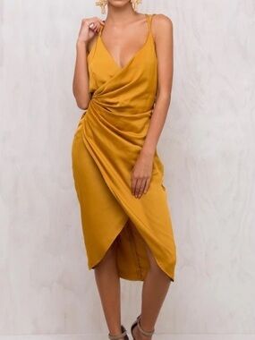Sheike Gold Faux Wrap Midi Dress AU size 12 US 8